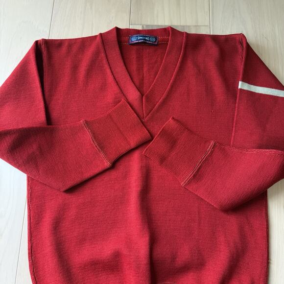 Vintage Spalding Sweater Small Red 60s Wool Pullover V Neck Made in USA - Picture 4 of 10